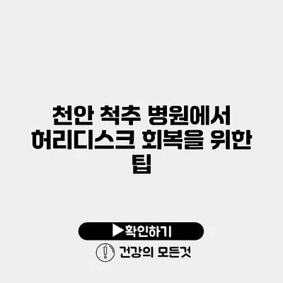 천안 척추 병원에서 허리디스크 회복을 위한 팁