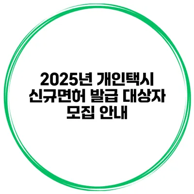 2025년 개인택시 신규면허 발급 대상자 모집 안내