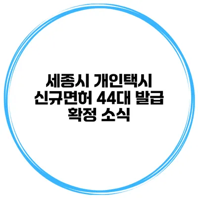 세종시 개인택시 신규면허 44대 발급 확정 소식