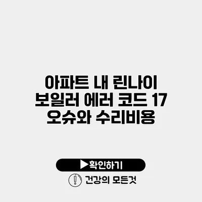 아파트 내 린나이 보일러 에러 코드 17 오슈와 수리비용