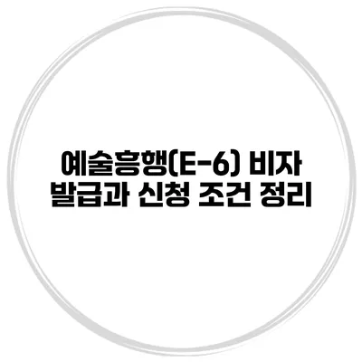 예술흥행(E-6) 비자 발급과 신청 조건 정리